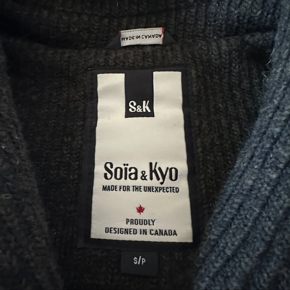 SOIA & KYO MIXED MATERIAL LEATHER AND WOOL HOODED JACKET SIZE SMALL